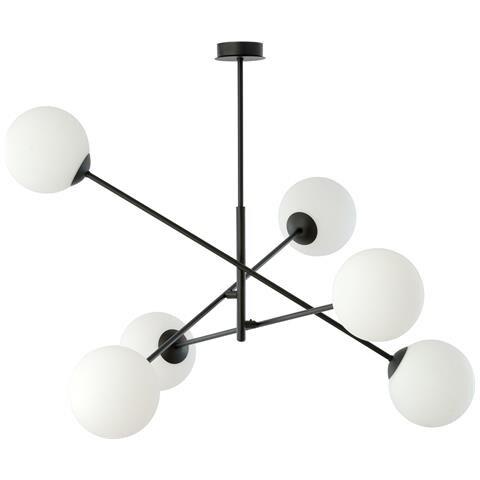 Emibig Nero - Lampadario Luci Linear In Acciao Con Bracci Regolabili E Vetro Opale Taglia 6