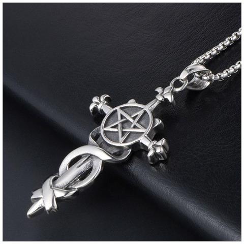 TENDENZA SEMPLICE Retro Collana Con Pendente A Croce In Acciaio Inox Uomo Moda Uomo A Cinque Punte Pendente E Collana Per Ragazzi Regali Da Festa