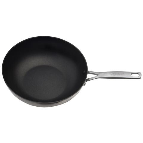 ARCOS Serie Endura - Wok Antiaderente - Corpo In Alluminio Forgiato 28 Cm - Manico Acciaio Inossidabile - Colore Nero (senza Pfoa) 