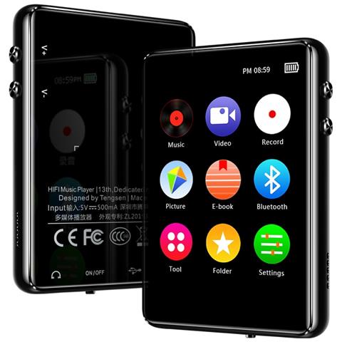 HTN Lettore Mp3 Bluetooth 5.0 In Metallo Originale Schermo Da 2,4 Pollici Lettore Musicale Hifi Altoparlante Integrato Con Registrazione E-book / Radio Fm / Video | Lettore Mp3 8 Gb