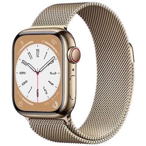 APPLE Watch Series 8 41mm Impermeabile 5ATM GPS + Cellular 32GB WiFi / Bluetooth con Cinturino Loop Milanese Colore Oro