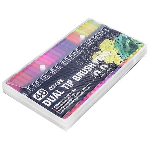 Image of Homemiyn Dual Markers Pennello Penna, Penna A Doppia Testa Penna Penna Fine Punto Art Marker & Amp; Amp; penna Per Evidenziatore Per Bambini Adulti (16 Cm) (48 Colori)