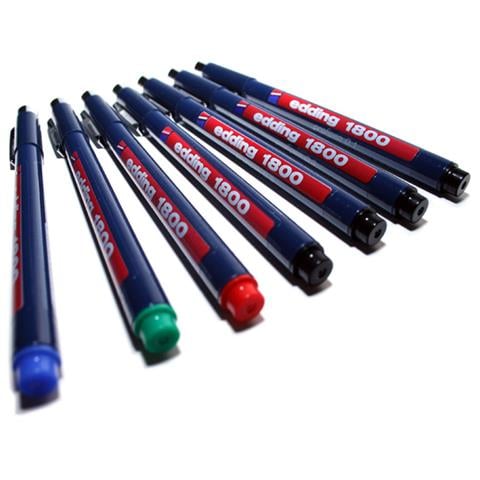 Edding 1800 Profipen, penna da disegno a pigmenti, 0,3 mm, set di 4, nero, blu, rosso, verde