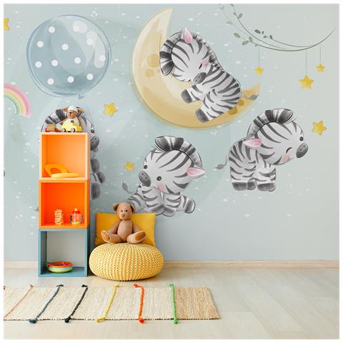 MURALO Xxl Carta Da Parati Fotografica Autoadesiva Acquerello Zebry Effetto 3d Animali (l) 135 Cm X (a) 90 Cm Carta Da Parati Murale Soggiorno Camera Da Letto 4826