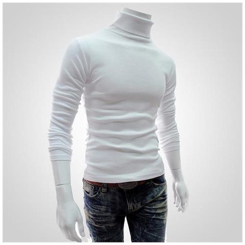 SLOWMOOSE Maglione Dolcevita Caldo Primaverile, Maglioni Lavorati A Maglia Solidi Da Donna Uomo, Maglione Pullover Slim Con Doppio Collo Casual [ bianco3 Sottile / Xl]