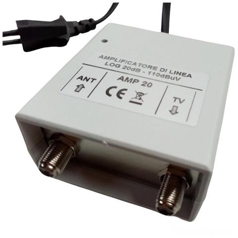 VS NETWORK Amplificatore Antenna Tv Digitale Terrestre Autoalimentato Con Filtro Lte / 4g, Guadagno Massimo 20 Db Regolabile, Da Interno, 1 Ingresso / 1 Uscita