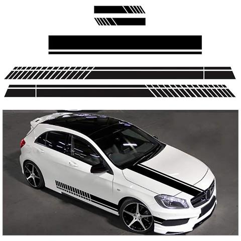 HTN 5 Pezzi Universal Black Racing Auto Stripe Stripe Cappuccio Stripe Decal Adesivo Jiujiuso