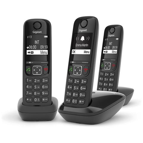 Gigaset AS690 Cordless Trio Display 2" Vivavoce Colore Nero