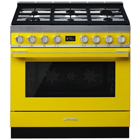 SMEG Cucina Elettrica CPF9GPYW 6 Fuochi a Gas Forno Elettrico Dimensione 90 x 60 cm Colore Giallo