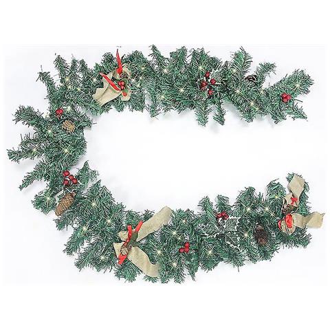 National Tree Company - Ghirlanda Natalizia Artificiale Pre-illuminata, Collezione Decorativa, Floccata con Decorazioni Miste e luci LED Bianche Pre-infilate, Rosso Misto, 61 cm