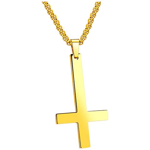 SLD (oro) Donna Uomo In Acciaio Inossidabile Collana A Croce Rovesciata, Ciondolo Invertito, 3 Colori Disponibili