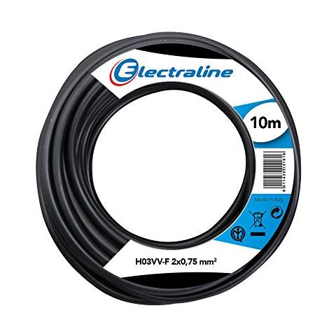 Electraline 70243 Textilkabel – Schwarz, 3 M, H03VV-F 2x0,75 Mm², Für Kronleuchter & Dekoleuchten