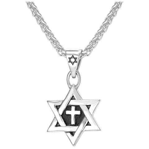 SLD (argento) Vintage Style In Acciaio Inox Uomo Da Donna A Croce Stella Esagonale Stella Della Collana Pendente Di David