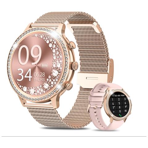 CHRONUS Smart Watch Per Donna Con Funzione Telefono 1,32"""" Orologio Da Polso Hd Spo2 Contapassi Frequenza Cardiaca Lettore Musicale Android Ios, Ip67 Impermeabile -oro