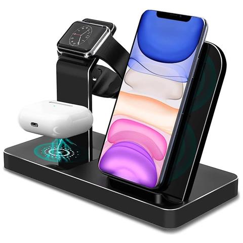 INLAW 15w 3 In 1 Dock Per La Stazione Di Ricarica In Alluminio Veloce Per Iphone 12 / 12pro / 11 / Xr / Xs / X / 8/8 Plus Airpods Pro / 2 Serie Iwatch 6 / Se / 5/4/3/2 / 1 Samsung Nota 8 / s8 / S9 Plus, (nero) 