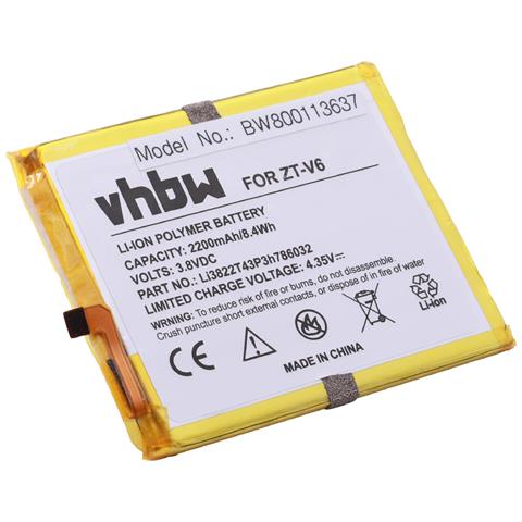 VHBW Batteria Sostituisce Zte Li3822t43p3h786032 Per Smartphone Cellulare (2200mah, 3,8v, Li-poly) 