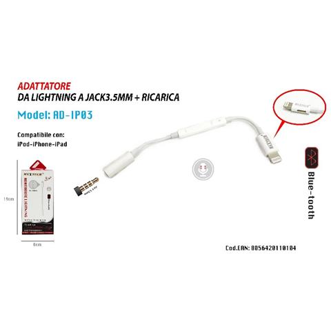 Trade Shop Adattatore Universale Lightning A Jack 3,5mm Per Iphone Ipad Ipod Maxtech Ad-ip03
