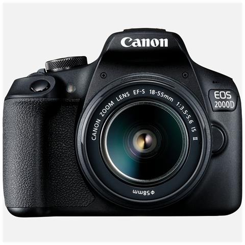 CANON Kit Fotocamera EOS 2000D Kit + Obiettivo EF-S 18-55 IS II Sensore CMOS 24.1 Mpx Display 3" Filmati Full HD WiFi NFC USB HDMI Nero