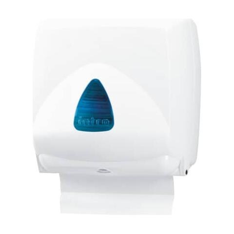 Oasis Creations Distributore Asciugamani Carta Multifold Da Banco – Bianco Lucido Con Finestra Di Ricarica E Ventose, 29x10x20 Cm