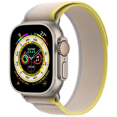 APPLE Watch Ultra 49mm Impermeabile 10ATM GPS + Cellular 32GB WiFi / Bluetooth con Cinturino Trail Loop Giallo / Beige S / M