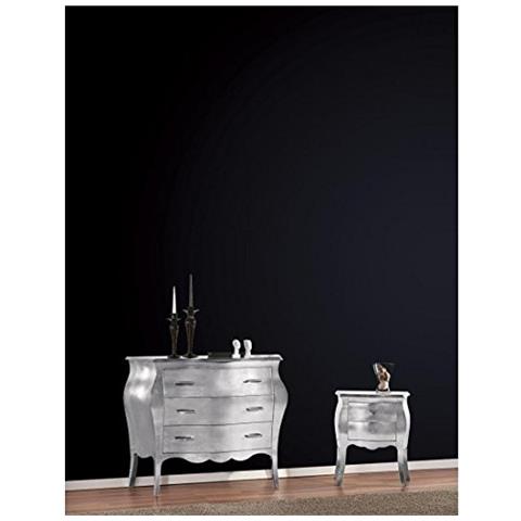 Table De Chevet De Luxe DC Arredamenti – Finition Feuille D'argent, Plateau Tournant, 1 Tiroir