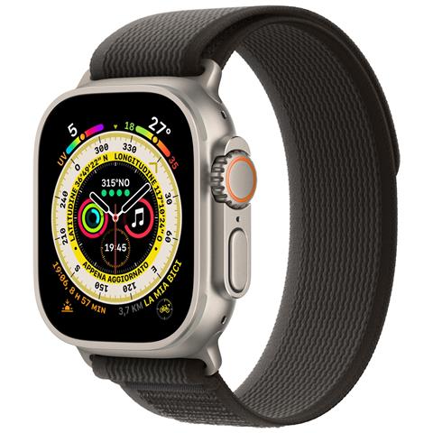 APPLE Watch Ultra 49mm Impermeabile 10ATM GPS + Cellular 32GB WiFi / Bluetooth con Cinturino Trail Loop Nero / Grigio S / M