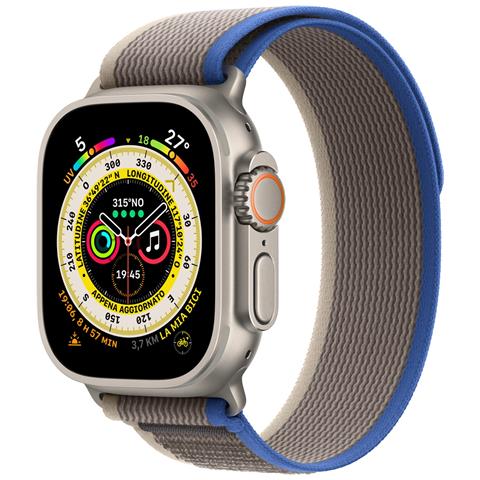 APPLE Watch Ultra 49mm Impermeabile 10ATM GPS + Cellular 32GB WiFi / Bluetooth con Cinturino Trail Loop Blu / Grigio M / L