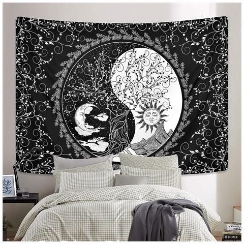 Popular Handicrafts - Arazzo per camera da letto da parete, con sole ardente e luna, da