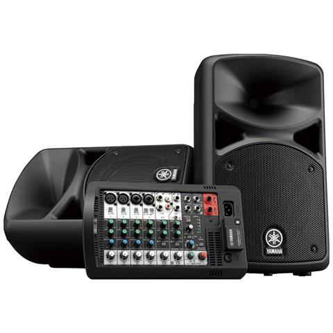 YAMAHA STAGEPAS 400BT Sistema PA portatile da 400-watt, con mixer amplificato a 8 canali, due diffusori da 8", una entrata Bluetooth, riverberi digitali SPX, soppressore del feedback incorporato ed EQ versatile