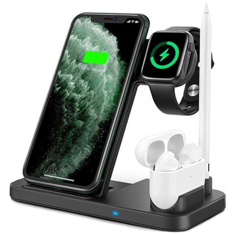 HTN - Supporto Di Ricarica A Induzione Per Caricabatterie Wireless 4 In 1  Da 15 W Per Iphone 12 11 X Xs Xr Airpods Apple Iwatch Se 6 5 4 Stazione Di  Ricarica | Caricabatterie Wireless (nero) - ePRICE