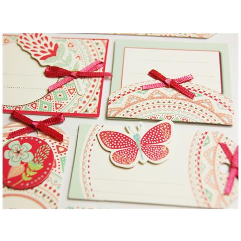 GLOBAL GIFT 8 Etichette Regalo Autoadesive - Farfalle E Fiori - Paillettes E Nastri