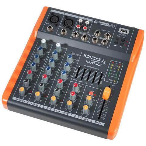 IBIZA SOUND Mixer Console / 4 Canali - Extra Compatto - Usb - Ibiza Suono Mx401